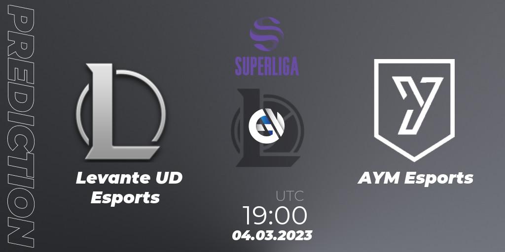 Levante UD Esports contre AYM Esports : prédiction de match. 04.03.2023 at 19:00. LoL, LVP Superliga 2nd Division Spring 2023 - Group Stage