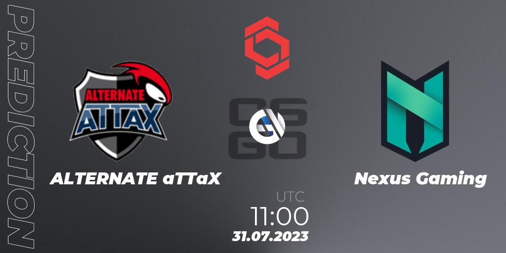 ALTERNATE aTTaX contre Nexus Gaming : prédiction de match. 31.07.2023 at 11:00. Counter-Strike (CS2), CCT Central Europe Series #7