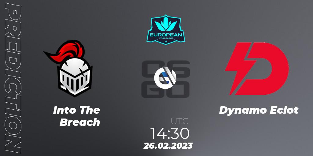 Into The Breach contre Dynamo Eclot : prédiction de match. 26.02.2023 at 14:30. Counter-Strike (CS2), European Pro League Season 6