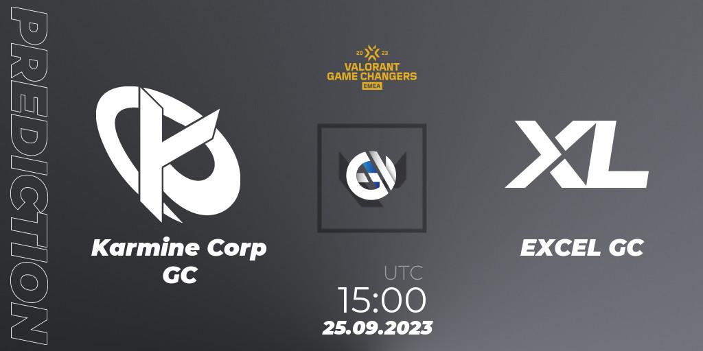 Karmine Corp GC contre EXCEL GC : prédiction de match. 25.09.2023 at 15:00. VALORANT, VCT 2023: Game Changers EMEA Stage 3 - Group Stage