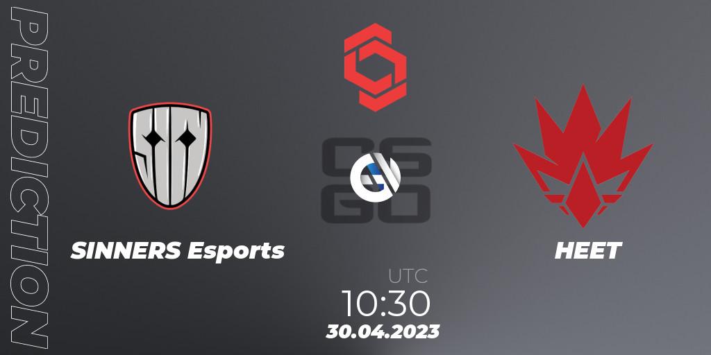 SINNERS Esports contre HEET : prédiction de match. 30.04.2023 at 10:30. Counter-Strike (CS2), CCT Central Europe Series #6