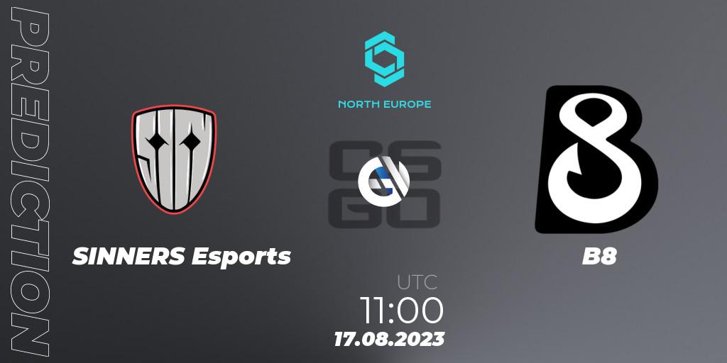 SINNERS Esports contre B8 : prédiction de match. 17.08.2023 at 11:00. Counter-Strike (CS2), CCT North Europe Series #7