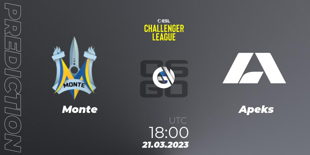 Monte contre Apeks : prédiction de match. 21.03.23. CS2 (CS:GO), ESL Challenger League Season 44: Europe