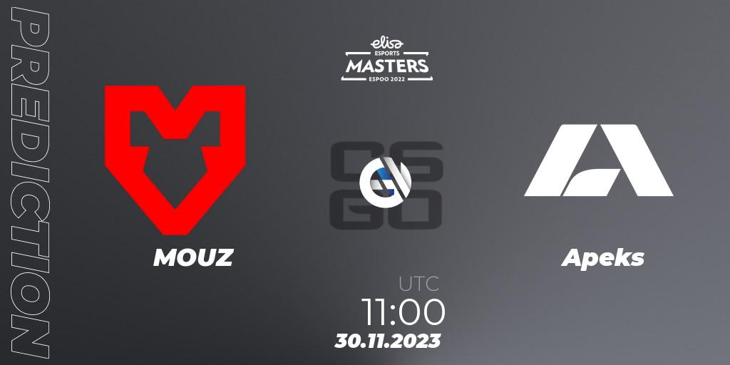 MOUZ contre Apeks : prédiction de match. 30.11.23. CS2 (CS:GO), Elisa Masters Espoo 2023