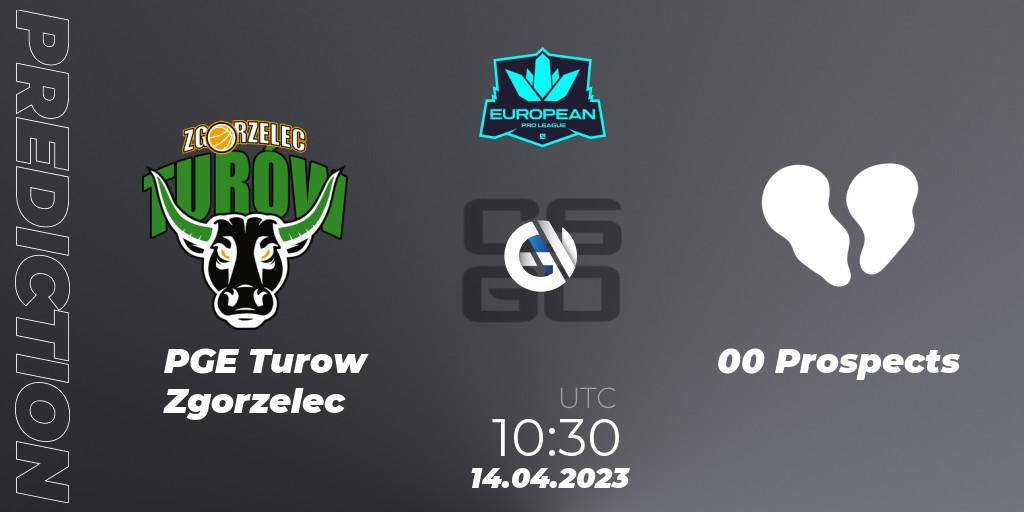 PGE Turow Zgorzelec contre 00 Prospects : prédiction de match. 14.04.2023 at 10:30. Counter-Strike (CS2), European Pro League Season 7