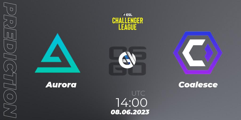 Aurora contre Coalesce : prédiction de match. 08.06.2023 at 14:00. Counter-Strike (CS2), ESL Challenger League Season 45 Europe Relegation