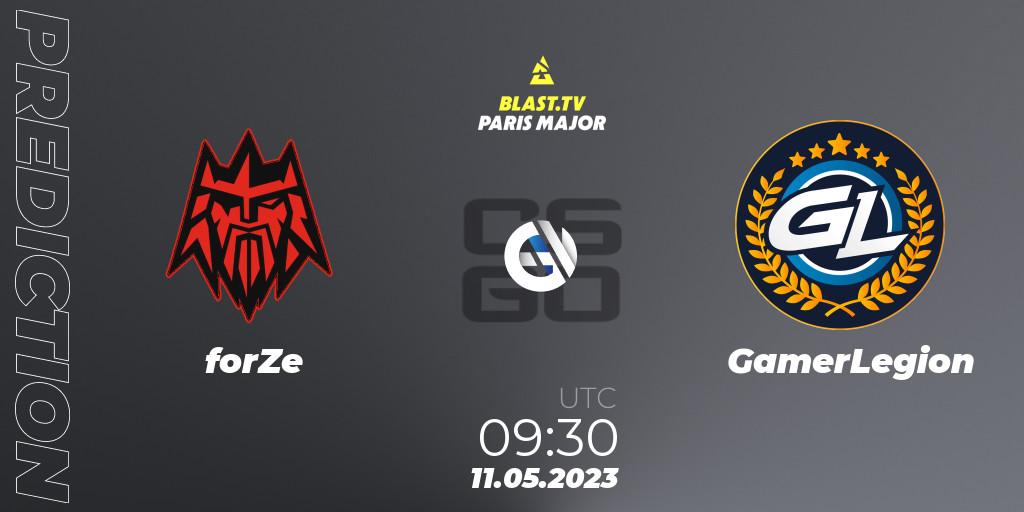 forZe contre GamerLegion : prédiction de match. 11.05.2023 at 09:30. Counter-Strike (CS2), BLAST Paris Major 2023 Challengers Stage