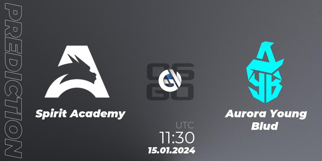 Spirit Academy contre Aurora Young Blud : prédiction de match. 15.01.2024 at 11:45. Counter-Strike (CS2), European Pro League Season 14: Division 2