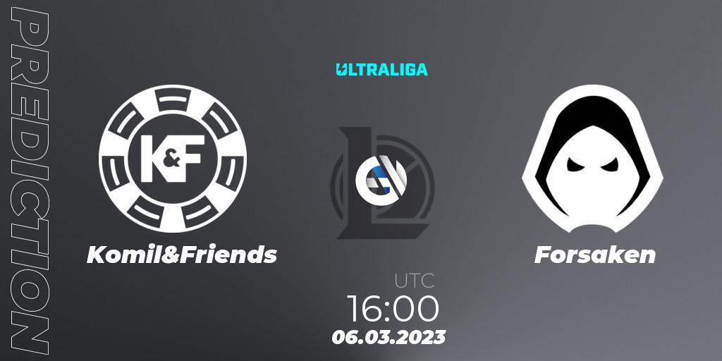 Komil&Friends contre Forsaken : prédiction de match. 06.03.2023 at 16:00. LoL, Ultraliga Season 9 - Group Stage