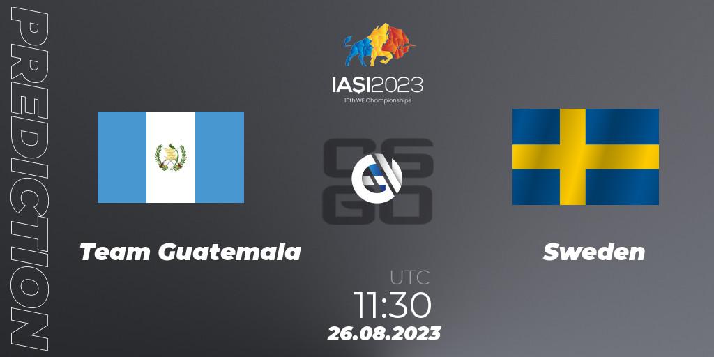 Team Guatemala contre Sweden : prédiction de match. 26.08.2023 at 17:00. Counter-Strike (CS2), IESF World Esports Championship 2023