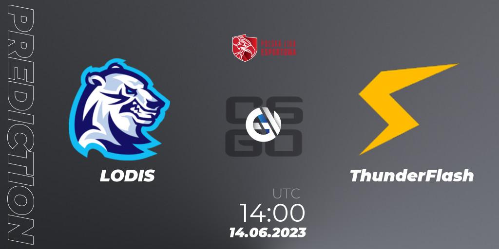 LODIS contre ThunderFlash : prédiction de match. 14.06.2023 at 14:05. Counter-Strike (CS2), Polish Esports League 2023 Split 2