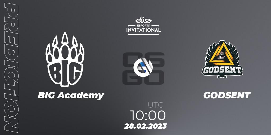 BIG Academy contre GODSENT : prédiction de match. 28.02.2023 at 10:00. Counter-Strike (CS2), Elisa Invitational Winter 2023