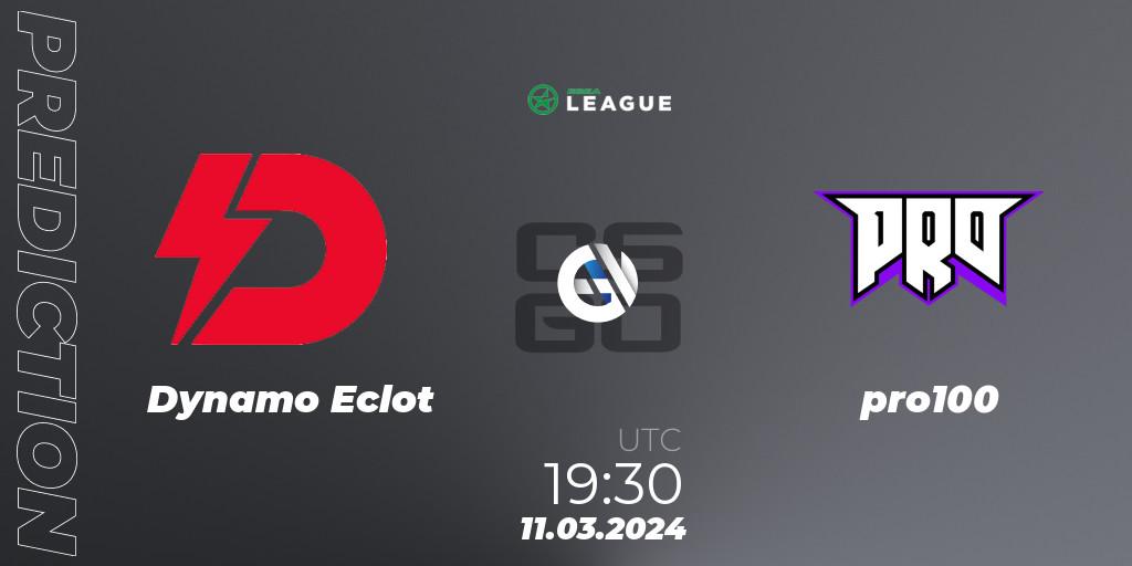 Dynamo Eclot contre pro100 : prédiction de match. 11.03.24. CS2 (CS:GO), ESEA Season 48: Main Division - Europe