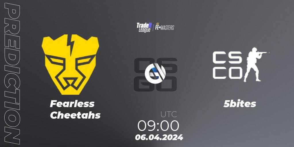 Fearless Cheetahs contre 5bites : prédiction de match. 06.04.2024 at 09:00. Counter-Strike (CS2), Tradeit League FE Masters #2