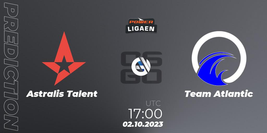 Astralis Talent contre Team Atlantic : prédiction de match. 08.10.2023 at 14:00. Counter-Strike (CS2), POWER Ligaen Season 24 Finals