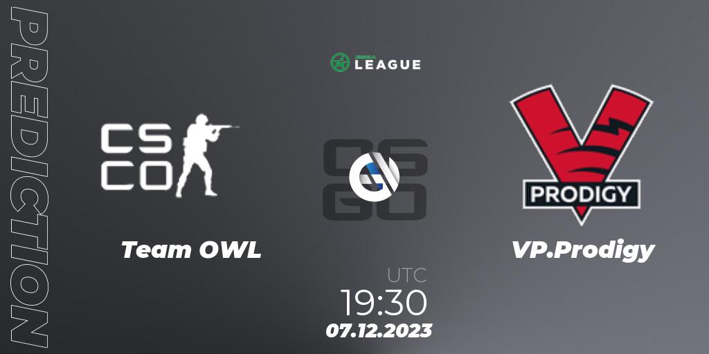 Team OWL contre VP.Prodigy : prédiction de match. 07.12.2023 at 19:30. Counter-Strike (CS2), ESEA Season 47: Main Division - Europe