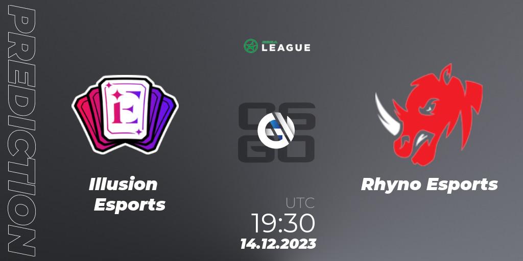 Illusion Esports contre Rhyno Esports : prédiction de match. 14.12.2023 at 19:30. Counter-Strike (CS2), ESEA Season 47: Main Division - Europe