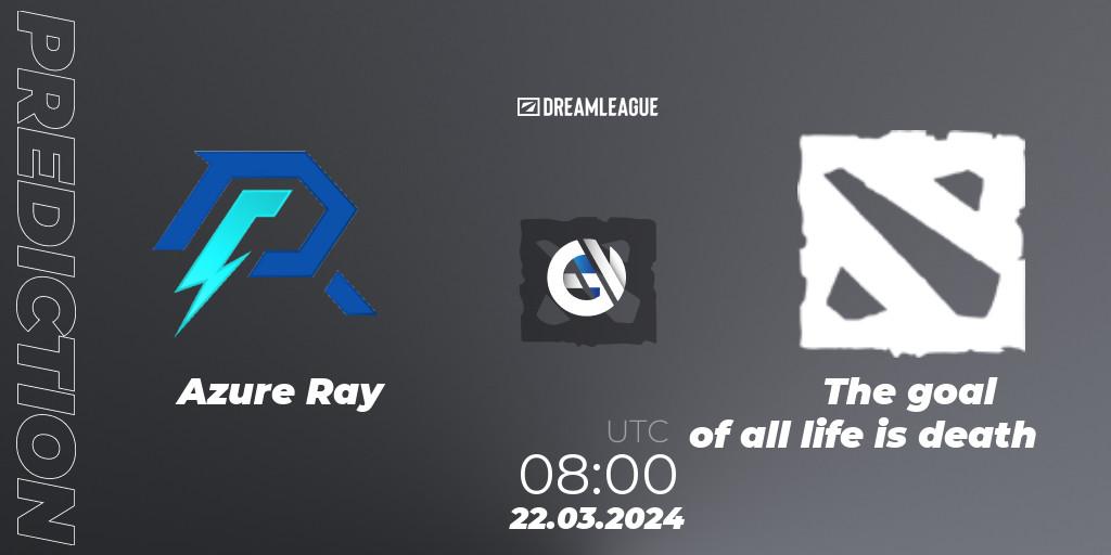 Azure Ray contre The goal of all life is death : prédiction de match. 22.03.2024 at 08:00. Dota 2, DreamLeague Season 23: China Closed Qualifier