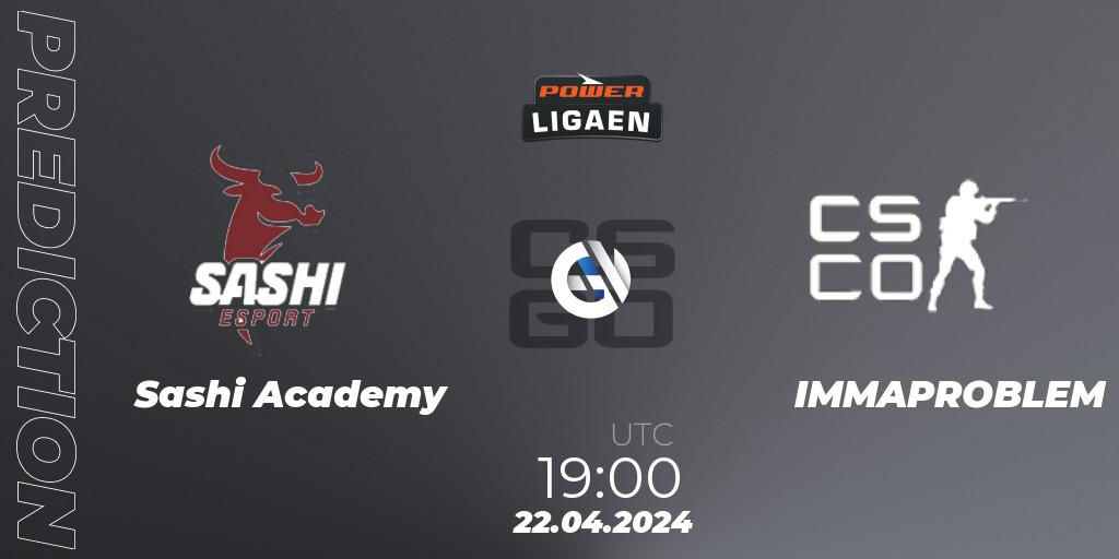 Sashi Academy contre IMMAPROBLEM : prédiction de match. 22.04.2024 at 19:00. Counter-Strike (CS2), Dust2.dk Ligaen Season 26