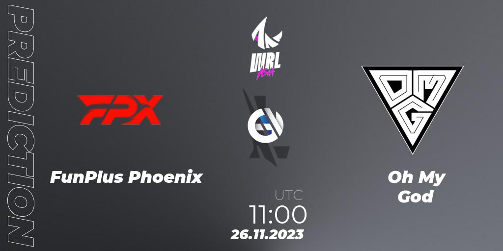 FunPlus Phoenix contre Oh My God : prédiction de match. 26.11.2023 at 10:45. Wild Rift, WRL Asia 2023 - Season 2 - Regular Season