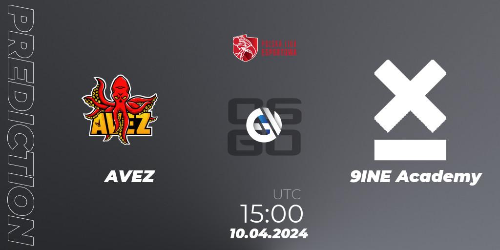 AVEZ contre 9INE Academy : prédiction de match. 11.04.2024 at 17:00. Counter-Strike (CS2), Polska Liga Esportowa 2024: Split #1