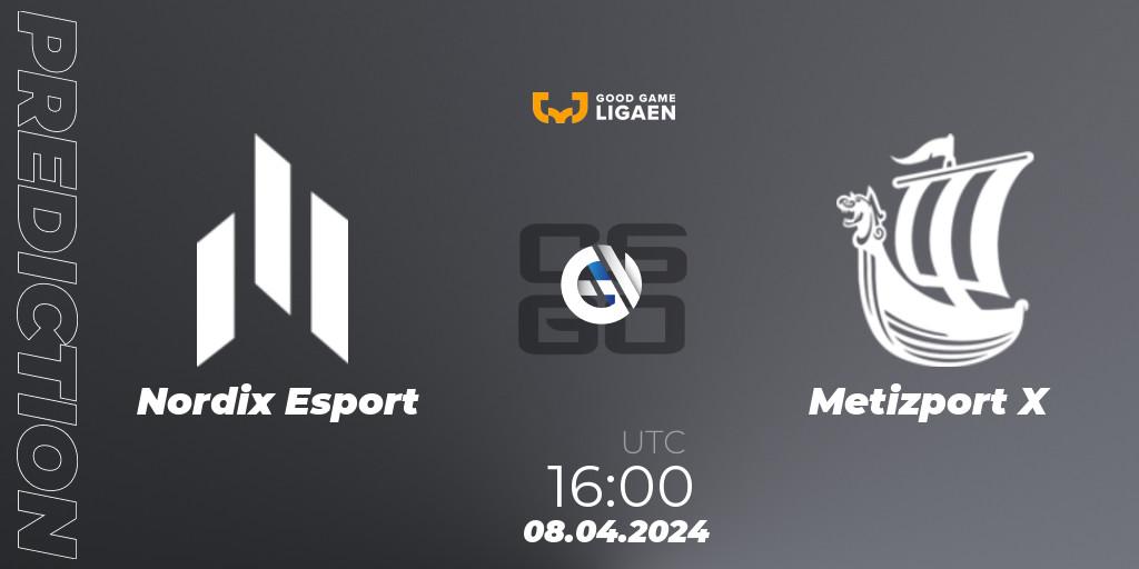 Nordix Esport contre Metizport X : prédiction de match. 10.04.2024 at 16:00. Counter-Strike (CS2), Good Game-ligaen Spring 2024