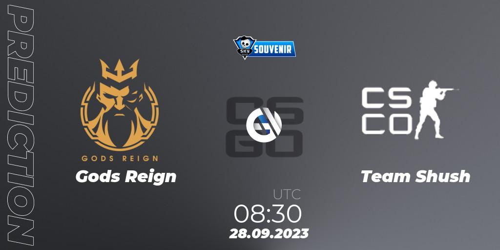 Gods Reign contre Team Shush : prédiction de match. 28.09.2023 at 12:00. Counter-Strike (CS2), Skyesports Souvenir 2023