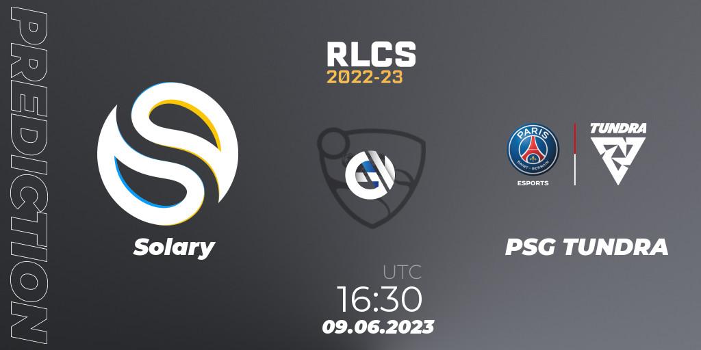 Solary contre PSG TUNDRA : prédiction de match. 09.06.2023 at 16:30. Rocket League, RLCS 2022-23 - Spring: Europe Regional 3 - Spring Invitational