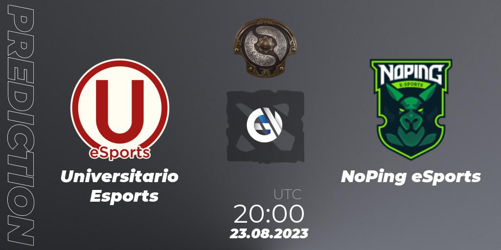 Universitario Esports contre NoPing eSports : prédiction de match. 23.08.2023 at 20:53. Dota 2, The International 2023 - South America Qualifier