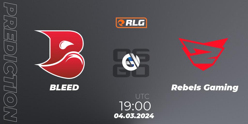 BLEED contre Rebels Gaming : prédiction de match. 04.03.2024 at 19:00. Counter-Strike (CS2), RES European Series #1