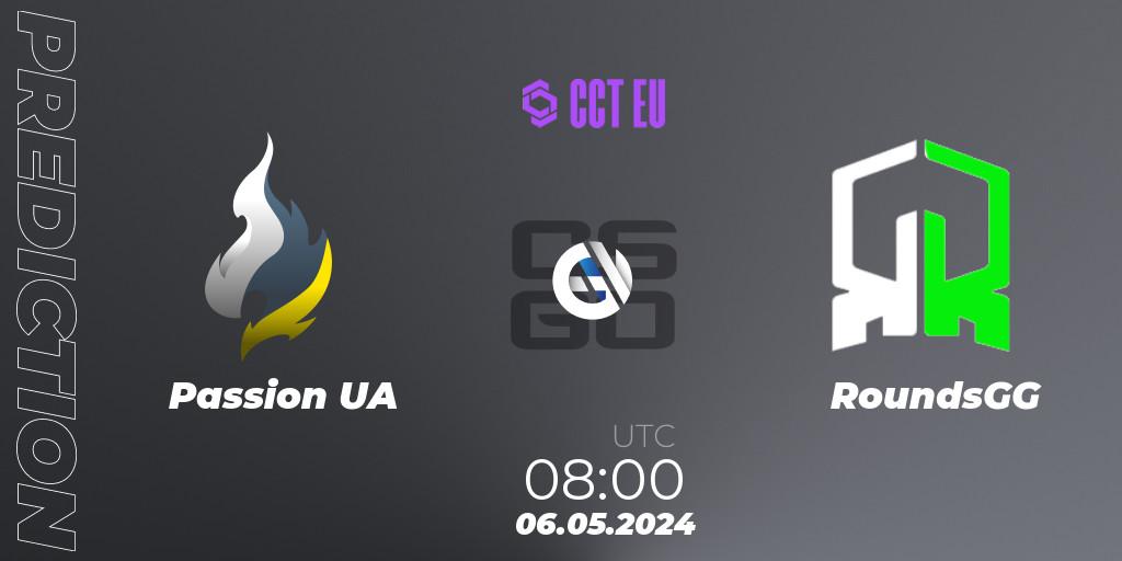 Passion UA contre RoundsGG : prédiction de match. 06.05.2024 at 08:00. Counter-Strike (CS2), CCT Season 2 European Series #3 Play-In