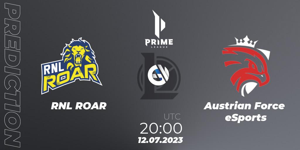 RNL ROAR contre Austrian Force eSports : prédiction de match. 12.07.2023 at 20:00. LoL, Prime League 2nd Division Summer 2023