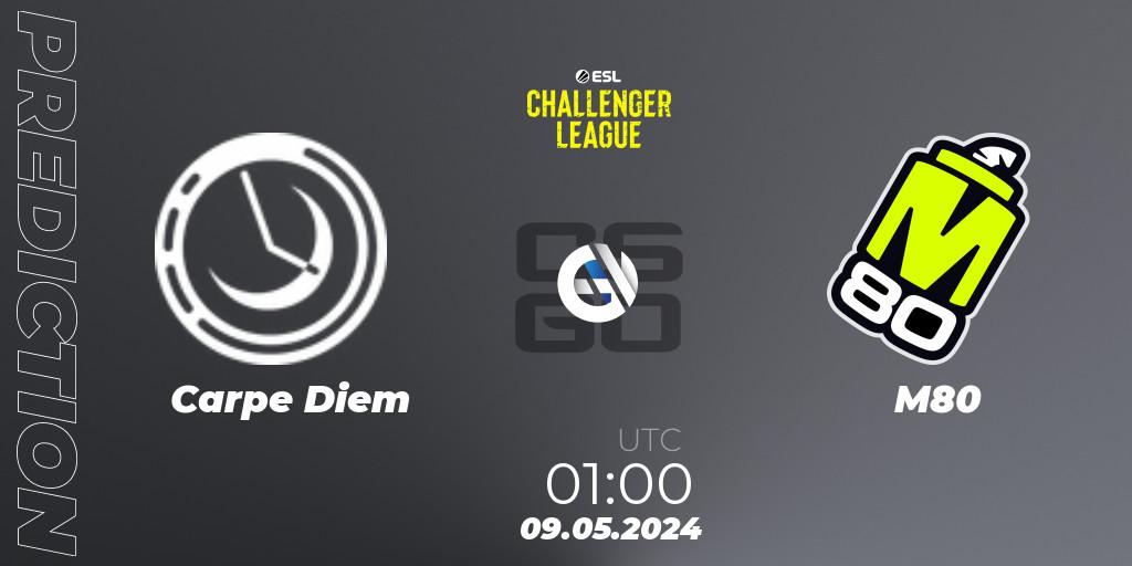 Carpe Diem contre M80 : prédiction de match. 09.05.2024 at 01:00. Counter-Strike (CS2), ESL Challenger League Season 47: North America