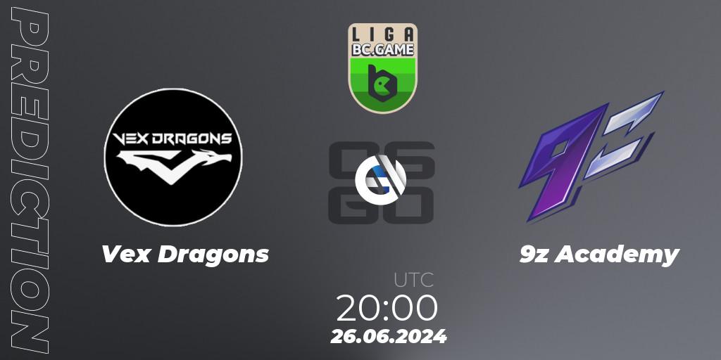 Vex Dragons contre 9z Academy : prédiction de match. 26.06.2024 at 20:00. Counter-Strike (CS2), Dust2 Brasil Liga Season 3: Division 2