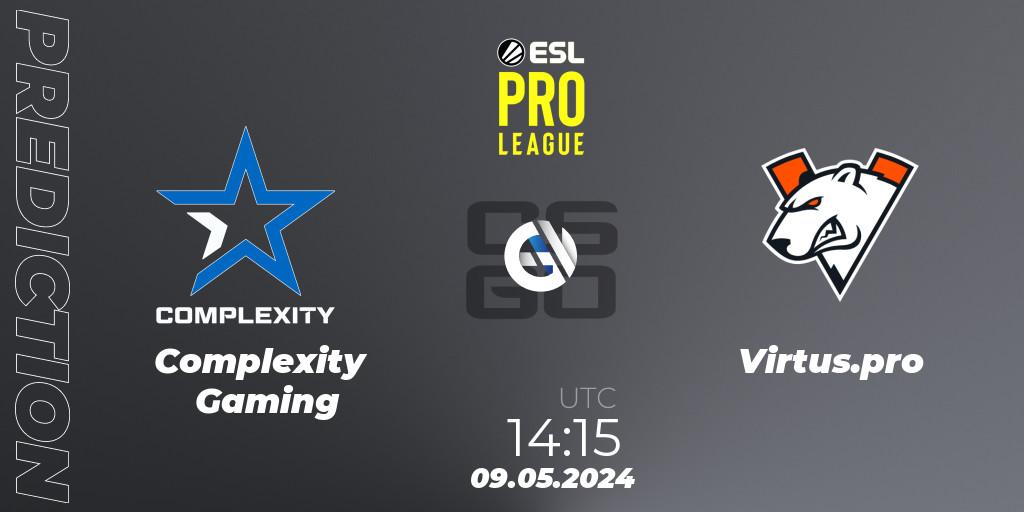Complexity Gaming contre Virtus.pro : prédiction de match. 09.05.2024 at 14:15. Counter-Strike (CS2), ESL Pro League Season 19