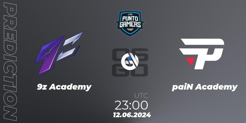 9z Academy contre paiN Academy : prédiction de match. 12.06.2024 at 23:00. Counter-Strike (CS2), Punto Gamers Cup 2024