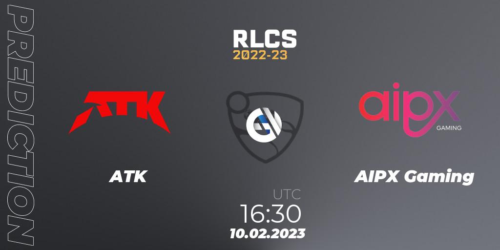 ATK contre AIPX Gaming : prédiction de match. 10.02.2023 at 16:30. Rocket League, RLCS 2022-23 - Winter: Sub-Saharan Africa Regional 2 - Winter Cup