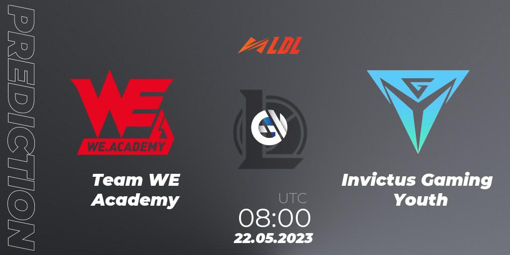 Team WE Academy contre Invictus Gaming Youth : prédiction de match. 22.05.2023 at 09:00. LoL, LDL 2023 - Regular Season - Stage 2
