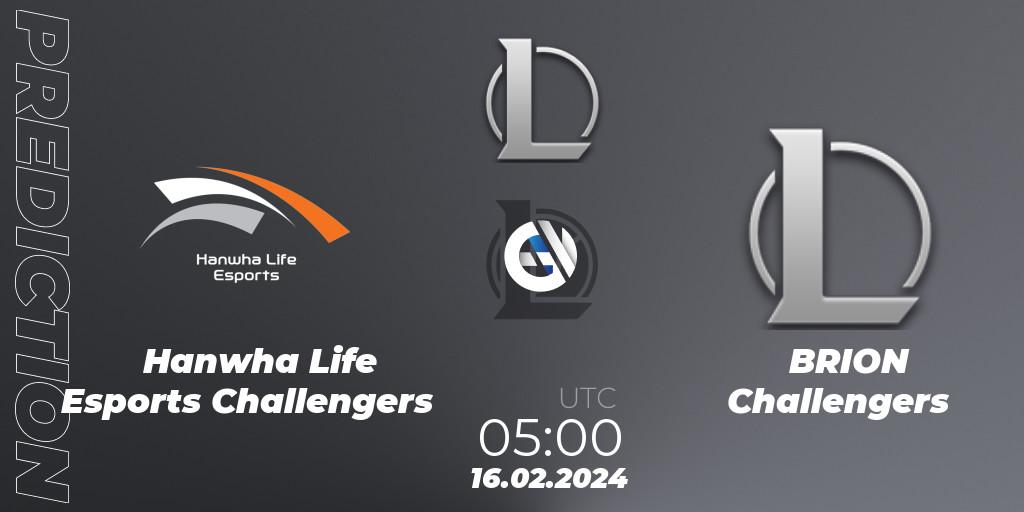 Hanwha Life Esports Challengers contre BRION Challengers : prédiction de match. 16.02.2024 at 05:00. LoL, LCK Challengers League 2024 Spring - Group Stage