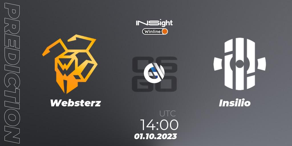 Websterz contre Insilio : prédiction de match. 02.10.2023 at 15:30. Counter-Strike (CS2), Winline Insight Season 4