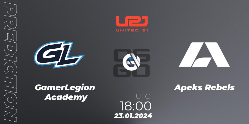 GamerLegion Academy contre Apeks Rebels : prédiction de match. 23.01.24. CS2 (CS:GO), United21 Season 10: Division 2