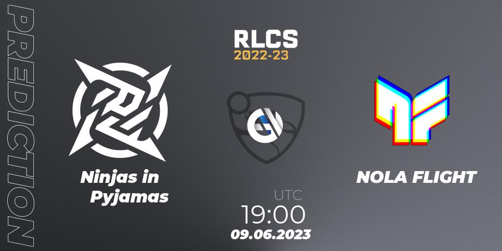 Ninjas in Pyjamas contre NOLA FLIGHT : prédiction de match. 09.06.2023 at 19:00. Rocket League, RLCS 2022-23 - Spring: South America Regional 3 - Spring Invitational