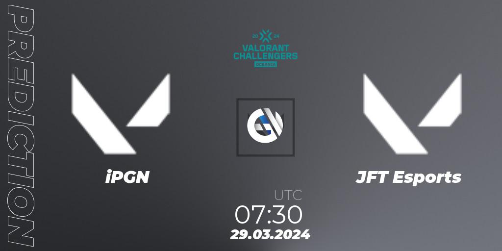 iPGN contre JFT Esports : prédiction de match. 29.03.2024 at 07:30. VALORANT, VALORANT Challengers 2024 Oceania: Split 1