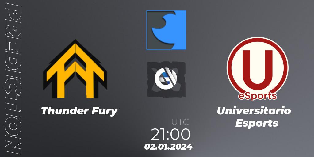 Thunder Fury contre Universitario Esports : prédiction de match. 02.01.2024 at 21:00. Dota 2, FastInvitational DotaPRO Season 2