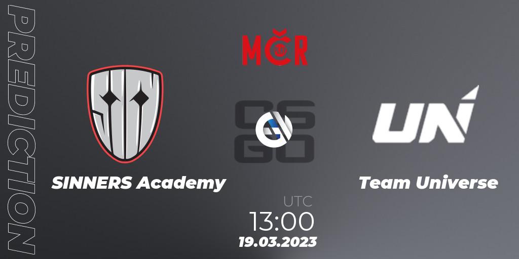 SINNERS Academy contre Team Universe : prédiction de match. 19.03.2023 at 13:00. Counter-Strike (CS2), Tipsport Cup Prague Spring 2023: Closed Qualifier
