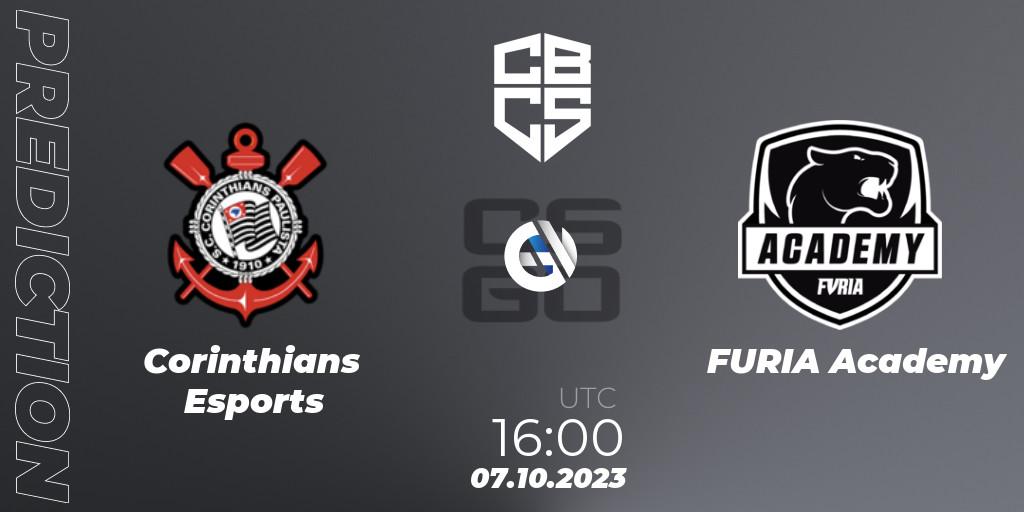 Corinthians Esports contre FURIA Academy : prédiction de match. 07.10.2023 at 16:00. Counter-Strike (CS2), CBCS 2023 Season 3: Open Qualifier #1
