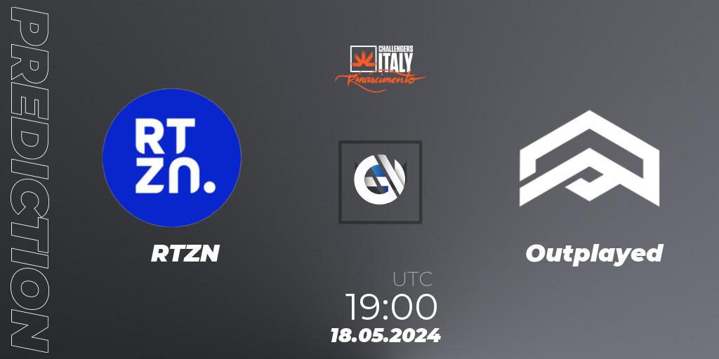 RTZN contre Outplayed : prédiction de match. 18.05.2024 at 19:00. VALORANT, VALORANT Challengers 2024 Italy: Rinascimento Split 2