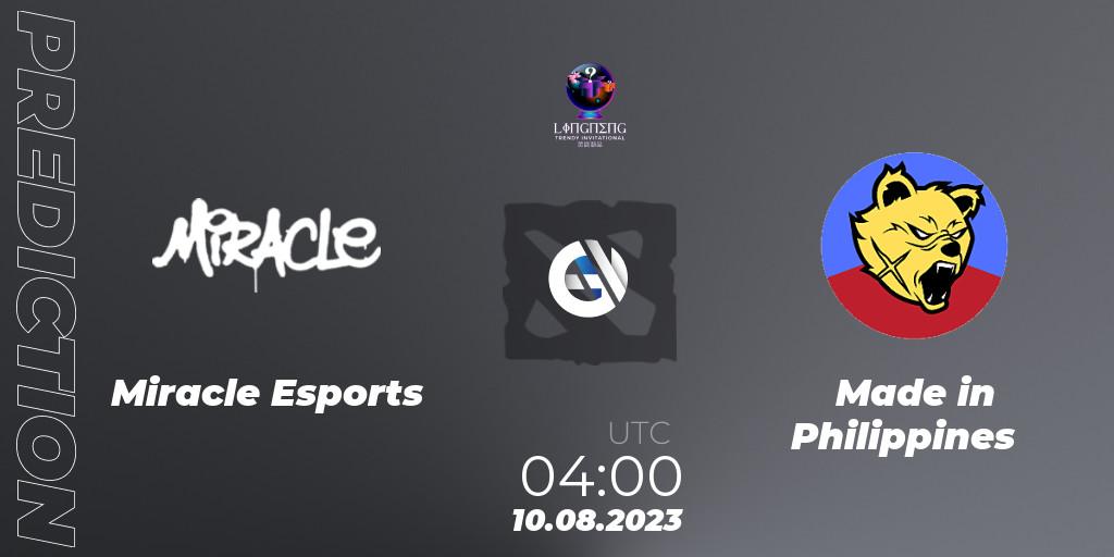 Miracle Esports contre Made in Philippines : prédiction de match. 10.08.2023 at 04:07. Dota 2, LingNeng Trendy Invitational