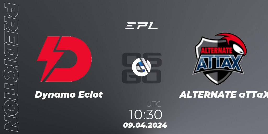 Dynamo Eclot contre ALTERNATE aTTaX : prédiction de match. 09.04.2024 at 11:30. Counter-Strike (CS2), European Pro League Season 15