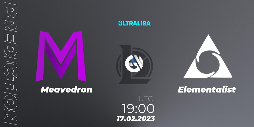 Meavedron contre Elementalist : prédiction de match. 17.02.2023 at 19:00. LoL, Ultraliga 2nd Division Season 6